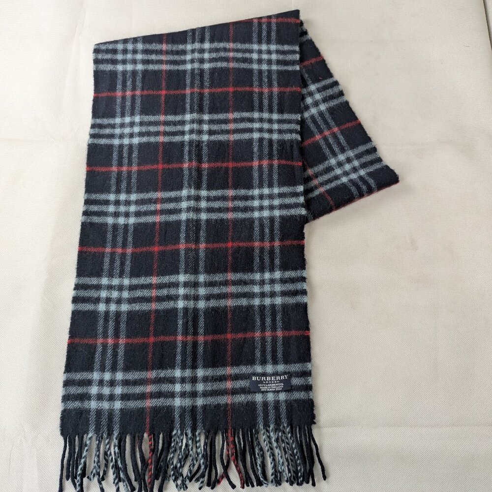 100% Authentic Burberry Check Blue Lambswool Scarf